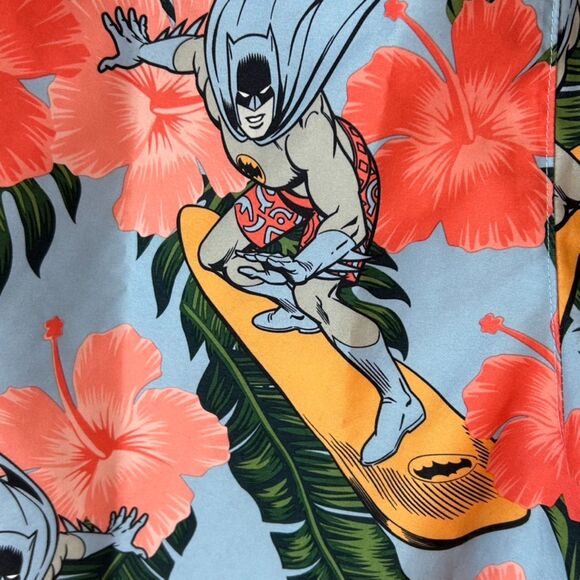 Batman NWOT Blue Orange Pink Tropical Surfing Batman Swim Trunks Size L - Picture 5 of 15